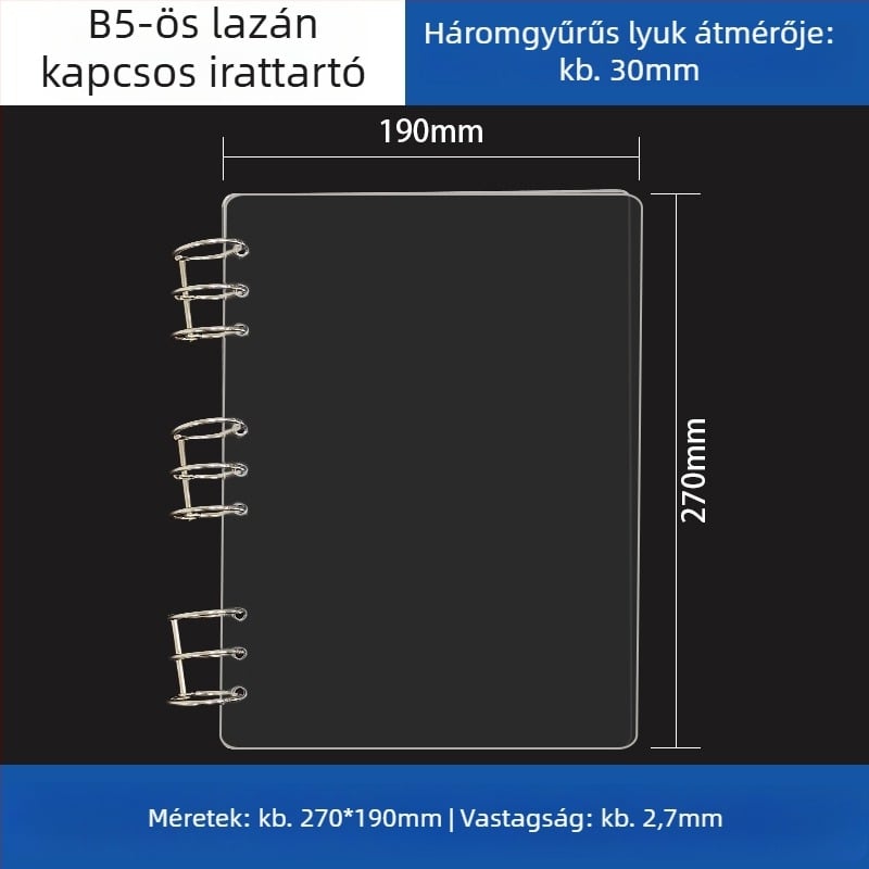 Átlátszó akril kötő A5-ös noteszhez és A6-os tervezőhöz, 6 lyukú, univerzális leválasztható tároló