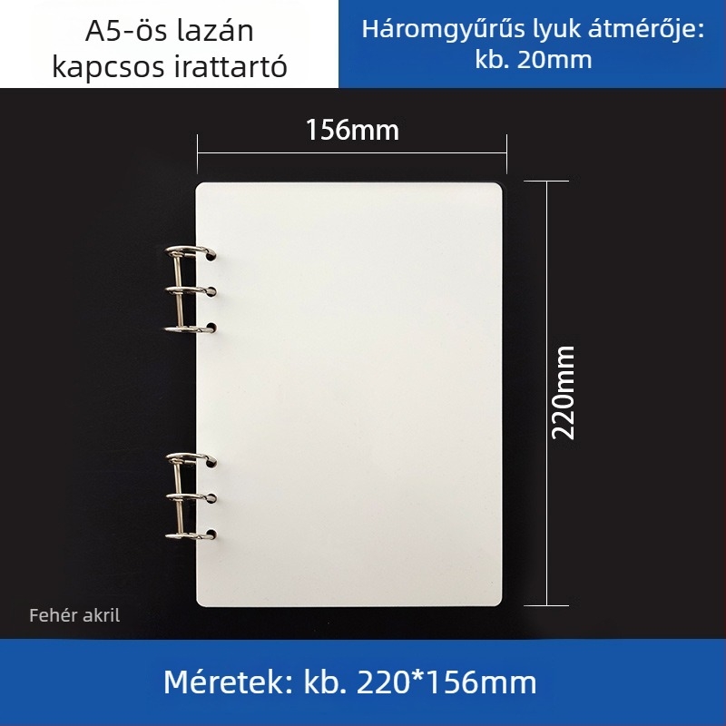 Átlátszó akril kötő A5-ös noteszhez és A6-os tervezőhöz, 6 lyukú, univerzális leválasztható tároló