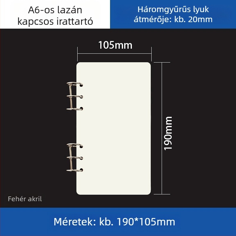 Átlátszó akril kötő A5-ös noteszhez és A6-os tervezőhöz, 6 lyukú, univerzális leválasztható tároló