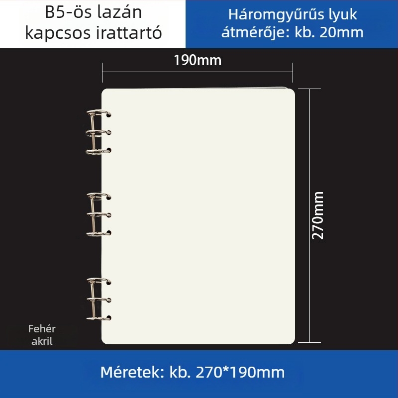 Átlátszó akril kötő A5-ös noteszhez és A6-os tervezőhöz, 6 lyukú, univerzális leválasztható tároló