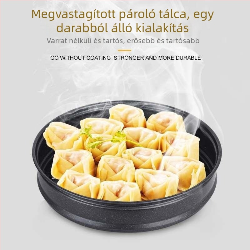 Maifan kőből készült, tapadásmentes wok gőzölő kosárral – többszörös funkciójú pároló és wok, üvegfedő, dupla vas aljzat