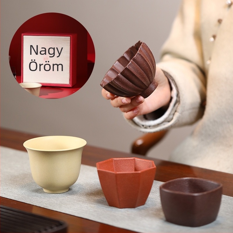 Yixing teáskészlet ajándékdobozzal, kézzel készített lila agyag teáscsészék, Kung Fu tea stílus, kreatív kis poharak