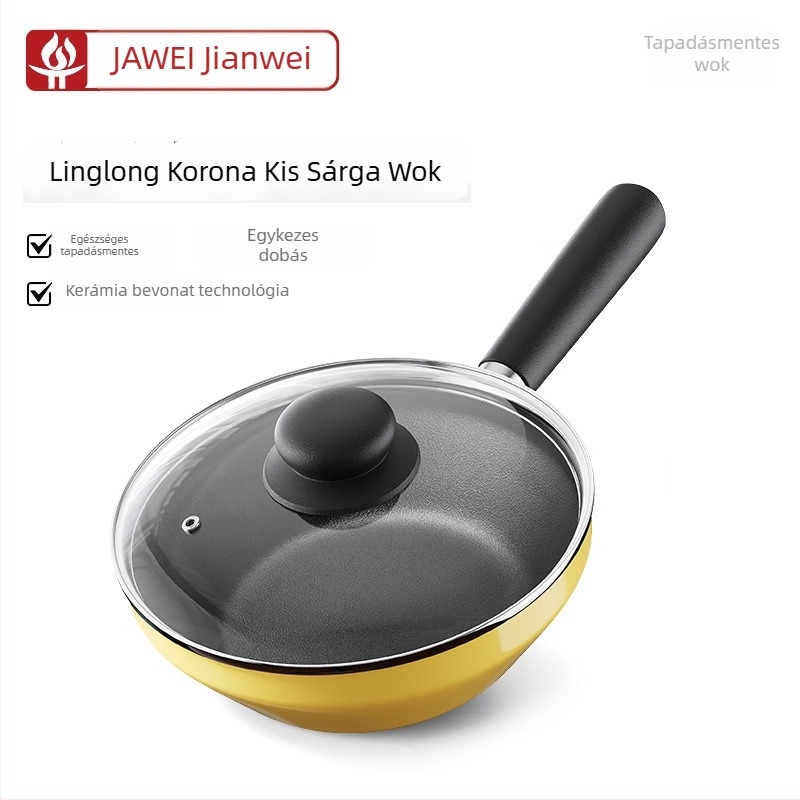 Mini sárga kerámiabevonatú tapadásmentes wok, sokoldalú serpenyő minden főzőlaphoz