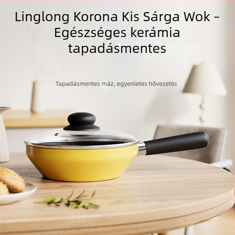 Mini sárga kerámiabevonatú tapadásmentes wok, sokoldalú serpenyő minden főzőlaphoz