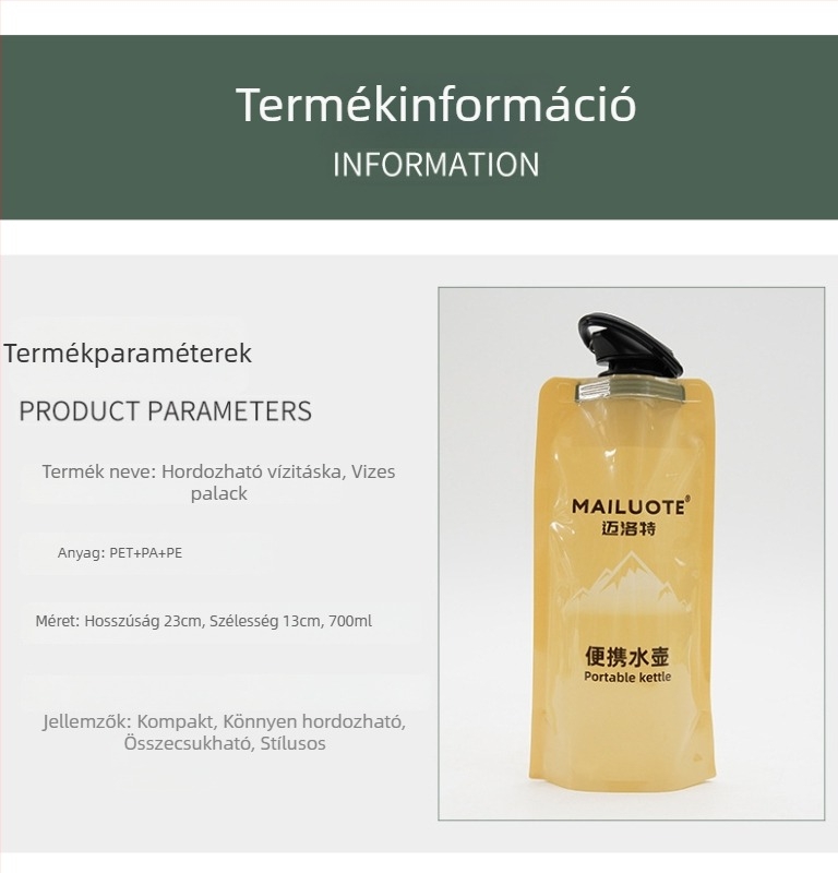 PE anyagú hajtogatható víztároló zsák kültéri sportokra, kerékpározás és hegymászás, 650–700 ml