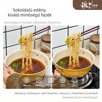 Három darabos kétfülű kovácsoltvas edénykészlet, méretek 18/22/24 cm, magas hőmérsékletnek ellenálló, égésvédő, konyhai leveses fazék és serpenyő