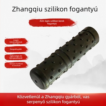 Szilikon égésvédő wok fogó vas edényekhez, fa fedővel, hőszigetelő, csúszásmentes, ajándékdobozban