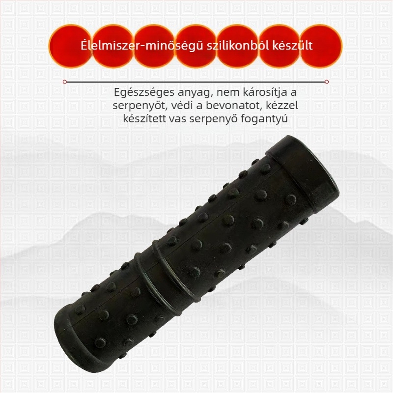 Szilikon égésvédő wok fogó vas edényekhez, fa fedővel, hőszigetelő, csúszásmentes, ajándékdobozban