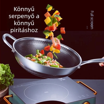 Nem tapadó wok háztartási használatra — kompatibil indukciós és gáztűzhellyel, sík aljú serpenyő