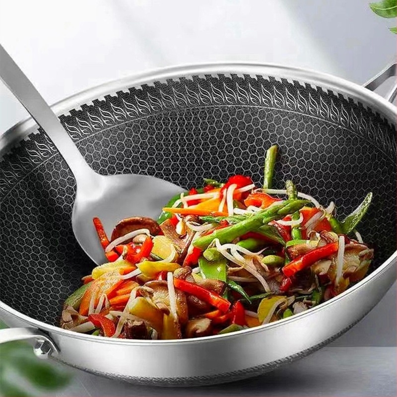 Nem tapadó wok háztartási használatra — kompatibil indukciós és gáztűzhellyel, sík aljú serpenyő