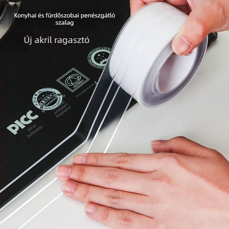 Penészmentes tömítő szalag konyha- és fürdőszobai illesztésekhez, átlátszó PVC-akril ragasztóval, 3.8 cm x 3.2 m.