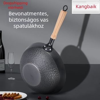 Meiyada Linghua lapos aljzatú gyémánt mintázatú bevonat nélküli öntöttvas wok, gáz- és indukciós főzőlaphoz