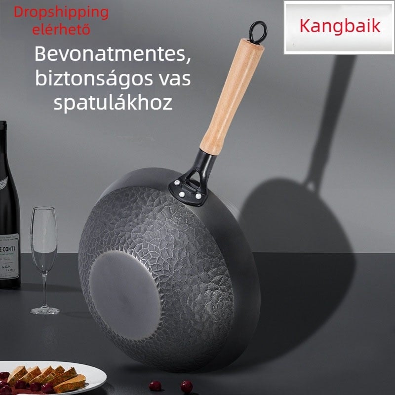Meiyada Linghua lapos aljzatú gyémánt mintázatú bevonat nélküli öntöttvas wok, gáz- és indukciós főzőlaphoz