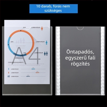 A4 falra szerelhető bemutató keret átlátszó kártyatartó zsebekkel és dokumentumok behelyezésére szolgáló rekesszel