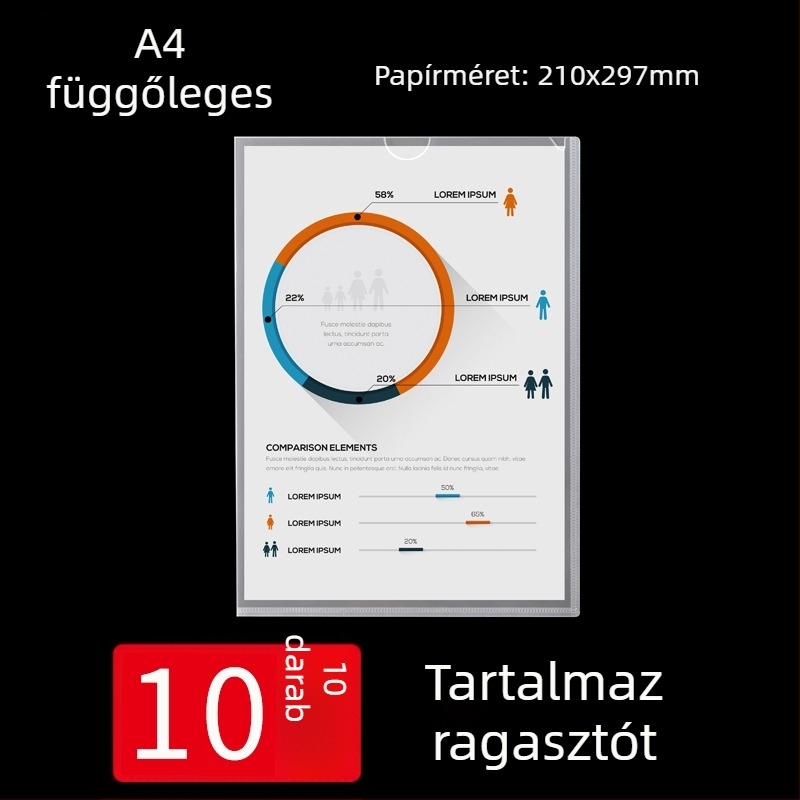 A4 falra szerelhető bemutató keret átlátszó kártyatartó zsebekkel és dokumentumok behelyezésére szolgáló rekesszel