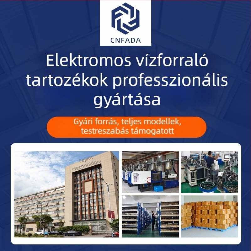 Elektromos vízfeltöltős teáskészlet-kiegészítők, felső és alsó alap, kis ötkaros csatlakozó, hőmérséklet-szabályozó kapcsoló.