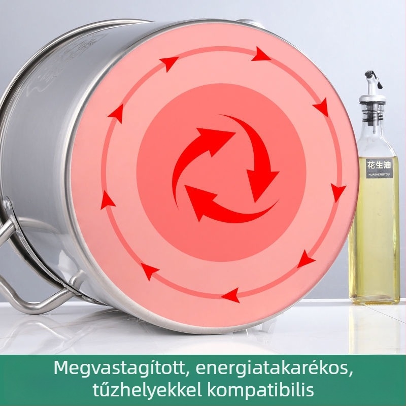 Vastagított 304 rozsdamentes acél leveses fazék fedővel, kör alakú, többfunkciós konyhai tárolóedény