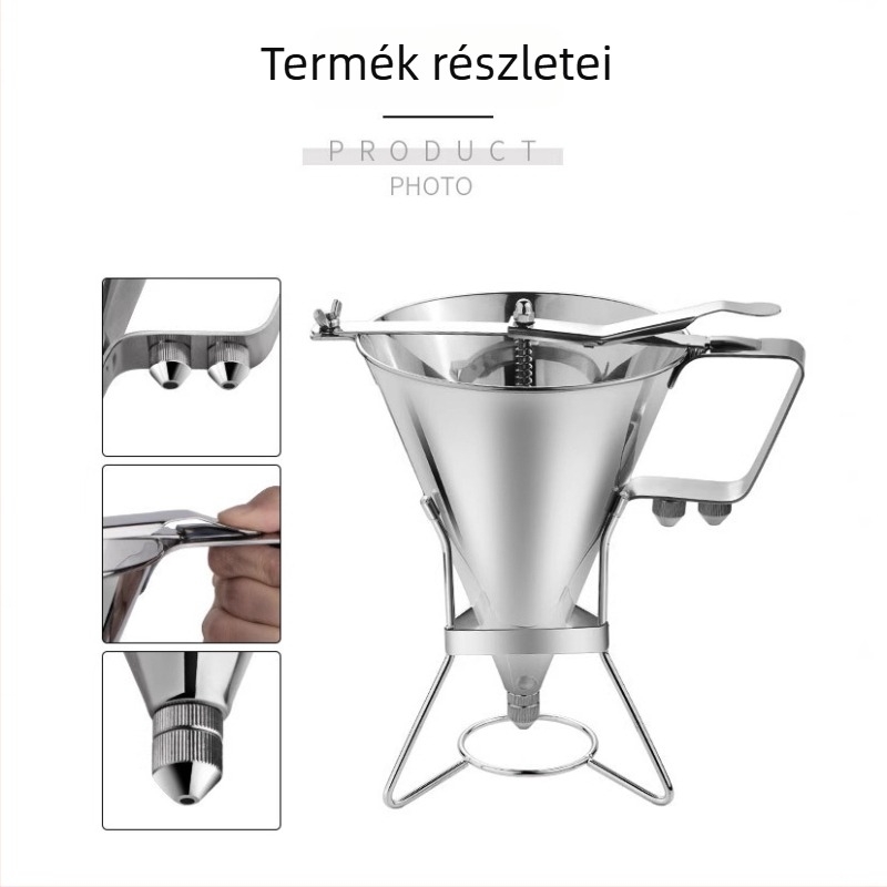 304 rozsdamentes acél konusz tölcsér állvánnyal, Takoyaki tészta, lekvár és szirup számára