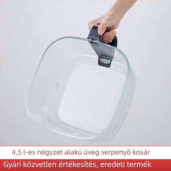 Légsütőhöz való boroszilikát üveg belső betét, 4,5 L, négyszögletes üvegkosár sütéshez, méretek 22×22×13 cm