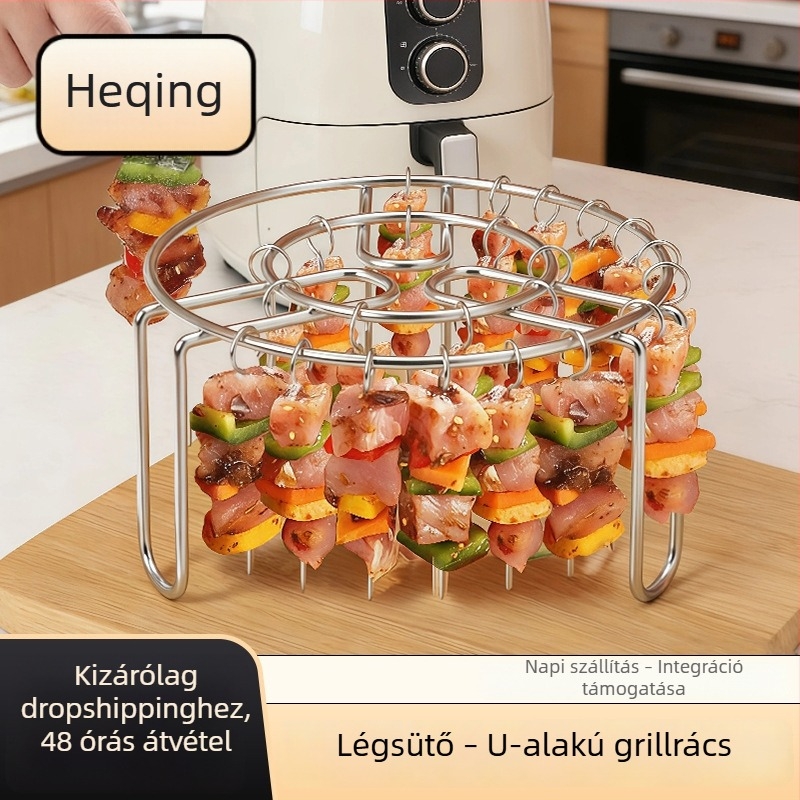 U-alakú rozsdamentes acél nyárs tartó, függőleges BBQ grill és légsütő háztartási használatra