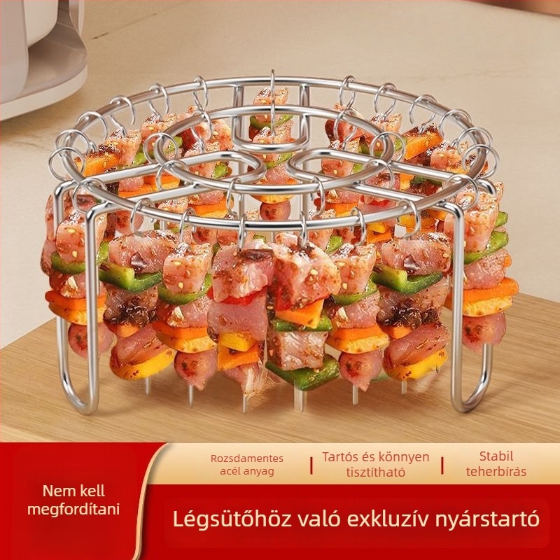 U-alakú rozsdamentes acél nyárs tartó, függőleges BBQ grill és légsütő háztartási használatra