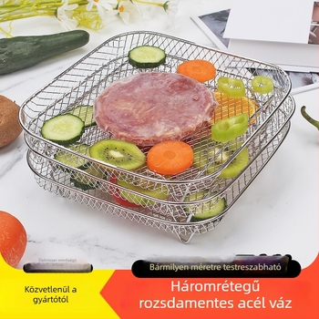 304 rozsdamentes acél légsütő kiegészítők – 3 szintes állvány kör- és négyzet alakú kerettel és szárító kosárral