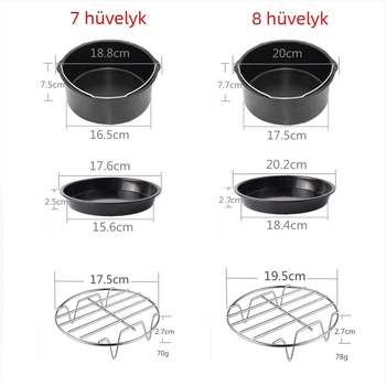 Légsütő kiegészítők, 7 részes készlet: sütőrács, torta kosár, kenyérállvány, 3.5–5.8 literhez