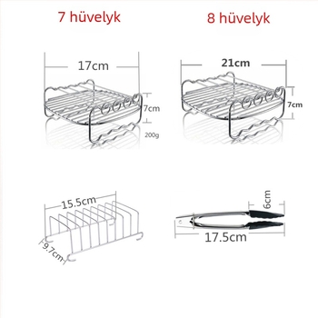 Légsütő kiegészítők, 7 részes készlet: sütőrács, torta kosár, kenyérállvány, 3.5–5.8 literhez