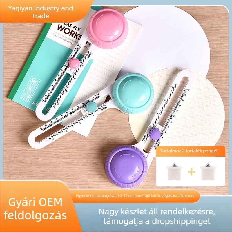 Forgó körkivágó – körvágó eszköz papírhoz, kompás kés, DIY vágóeszköz, A4 méretig, színek: zöld, rózsaszín, lila