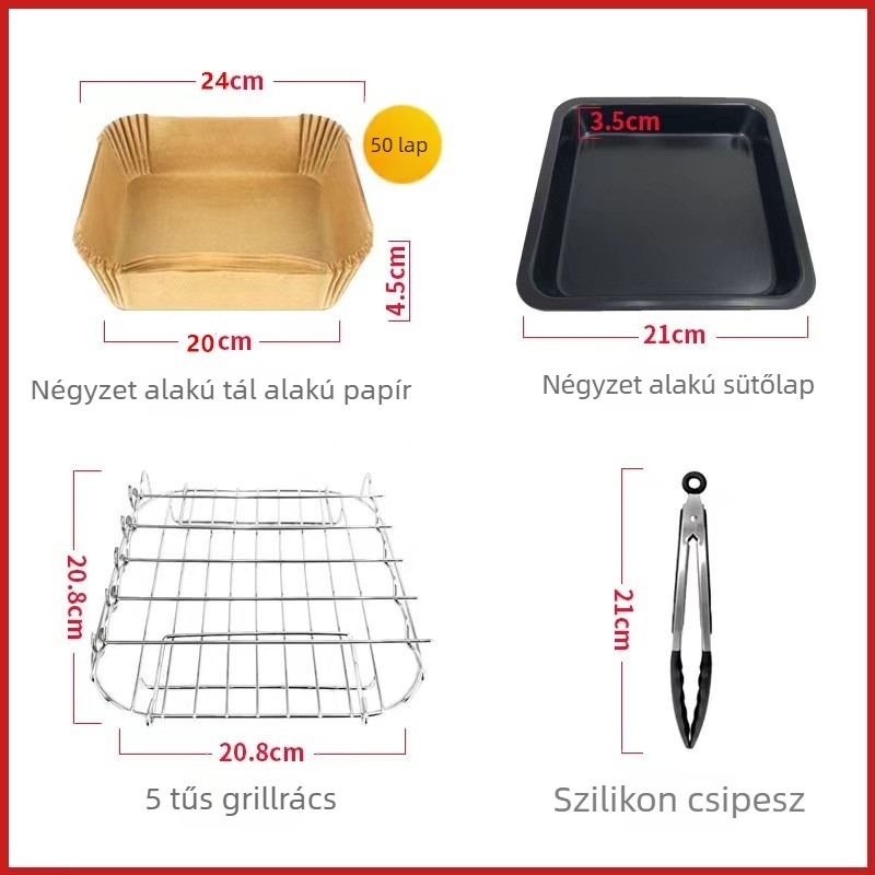 Négyzet alakú légsütő kiegészítő, kompatibilis a Cosori, Philips és más légsütőkkel