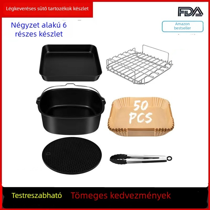 Négyzet alakú légsütő kiegészítő, kompatibilis a Cosori, Philips és más légsütőkkel