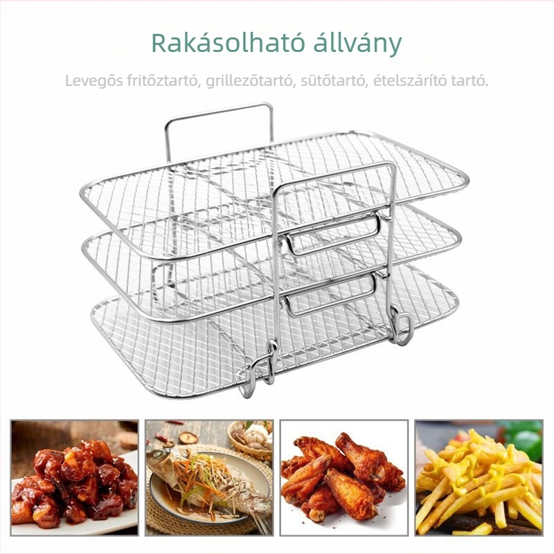 Háromrétegű, leválasztható grillsütő rács légsütőhöz, gőzölő rács, rozsdamentes acél 304