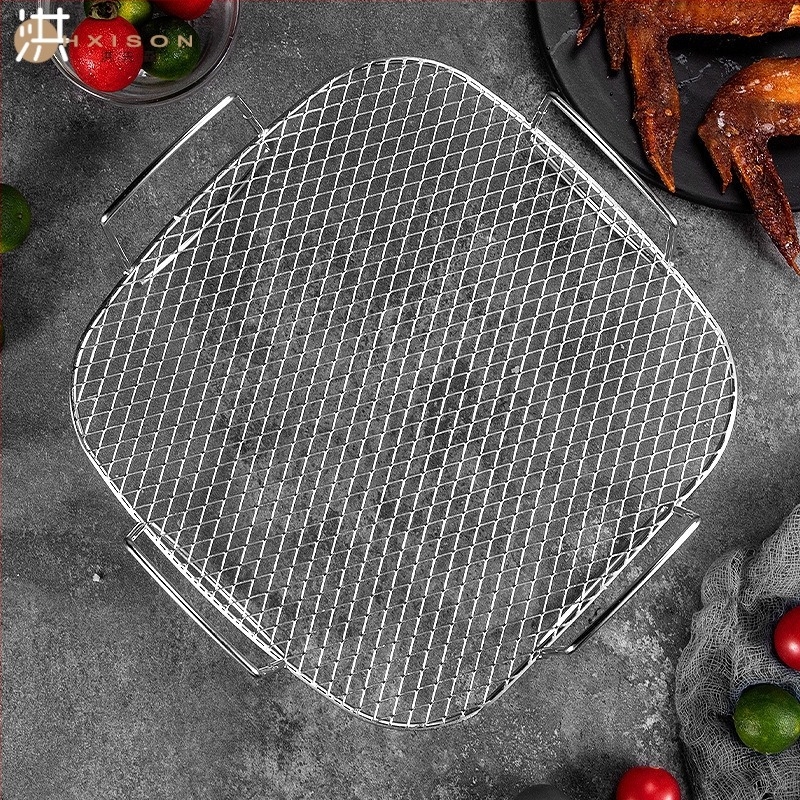 304 rozsdamentes acél sütő- és grillrács: négyszögletes szárítási és gőzölési rekesz, BBQ háló, kenyérrack