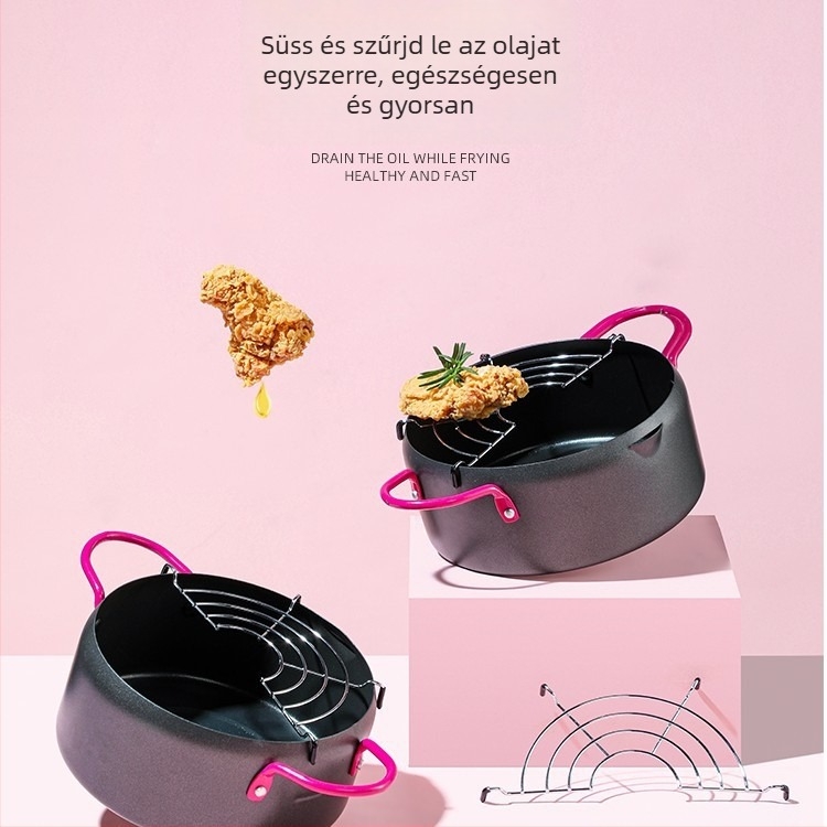Tapadásmentes mini fritőz tempurához, kis méret, energiatakarékos, otthoni használatra, szűrővel, gáztűzhelyhez és indukciós főzőlaphoz