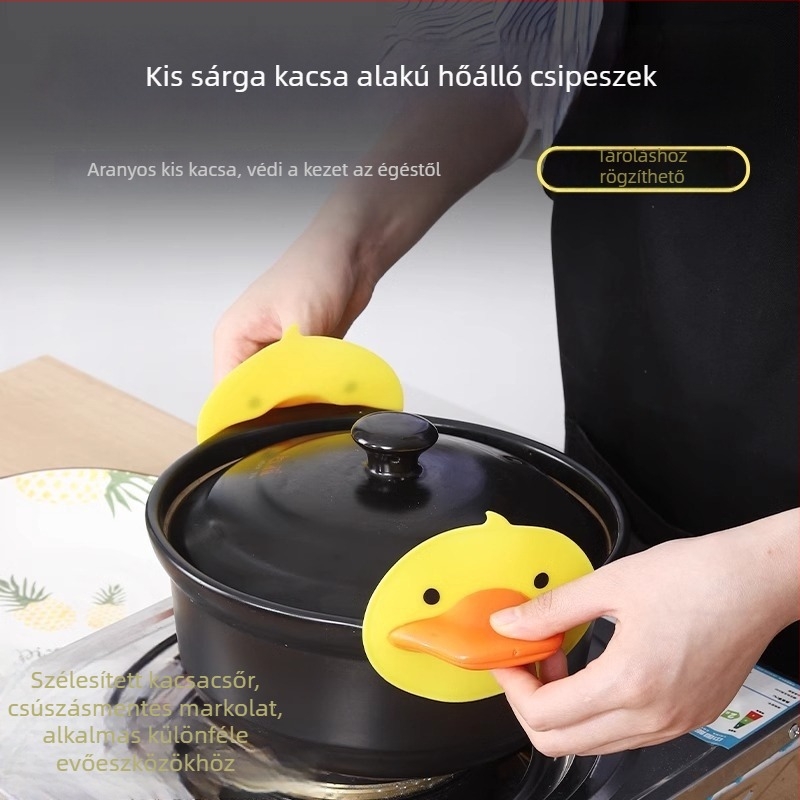 Sárga szilikon hőálló konyhai kesztyűk, vastagabbak, csúszásmentesek, mikróhoz használható tálklippel