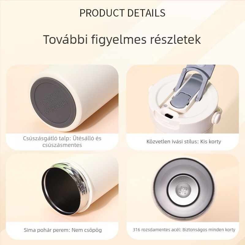 316 rozsdamentes acél termoszos pohár fogantyúval, hordozható, nagy kapacitású, pop-up fedél, dupla szívószál, nagykereskedelem