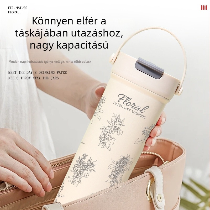 316 rozsdamentes acél termoszos pohár fogantyúval, hordozható, nagy kapacitású, pop-up fedél, dupla szívószál, nagykereskedelem
