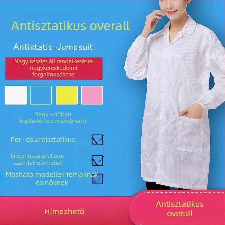 Antisztatikus munkaruha elektronikai gyártáshoz – férfiaknak, két részes por- és statikus védelemmel