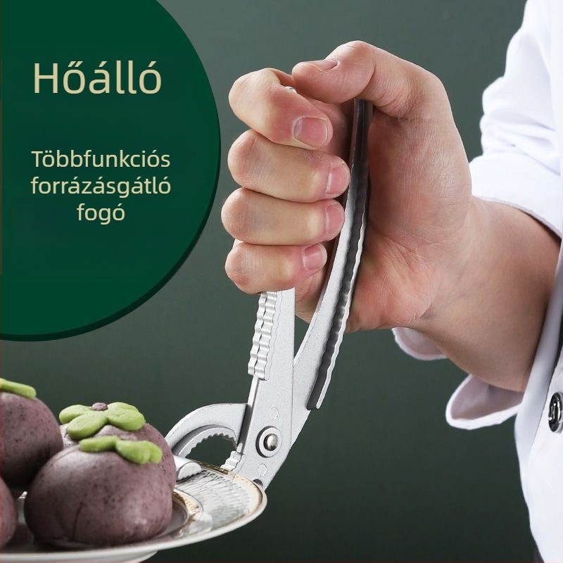 Rozsdamentes acél konyhai szorító égésvédelmi kivitelben, tálfogó, tálemelő, necsúszós edényfogó, kompakt eszköz