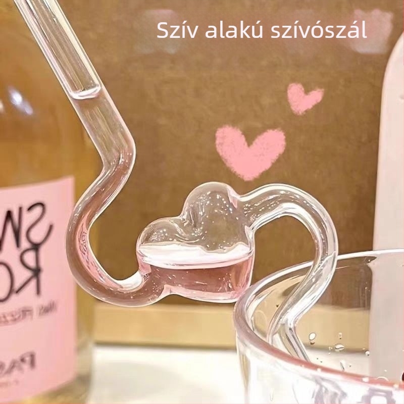Üveg szívószálak gyerekeknek – szív alakú, elegáns dizájn