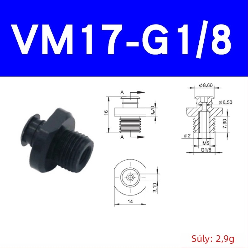 CRG vákuum-szívócsésze csatlakozó, pagoda stílusú, egyenes beillesztésű fúvóka alap VM-G1/8 menettel, robotkar manipulátor kiegészítő