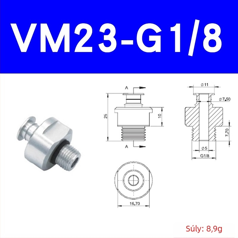 CRG vákuum-szívócsésze csatlakozó, pagoda stílusú, egyenes beillesztésű fúvóka alap VM-G1/8 menettel, robotkar manipulátor kiegészítő