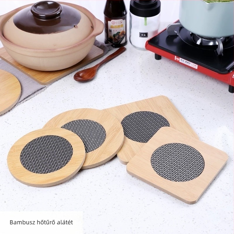 Négyzet alakú bambusz hőszigetelő étkező matrac, mintás, csúszásmentes, edényekhez és tálakhoz