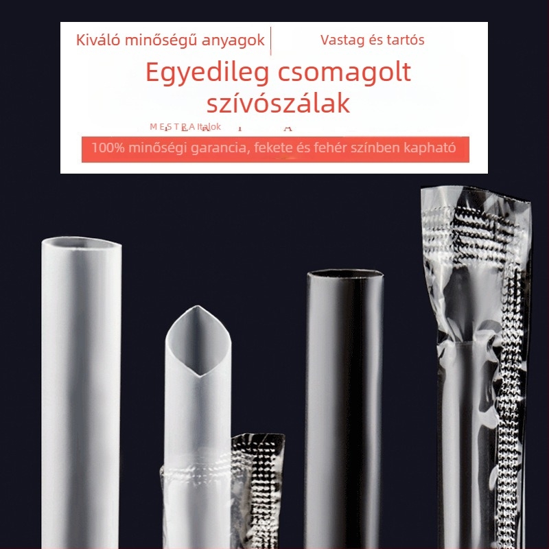 Egyszer használatos italos szívószál, vastagított egyenes cső, PP műanyagból, szója- és tejitalhoz, kávéhoz, tejes teához és gyümölcsléhez, egyedi csomagolás
