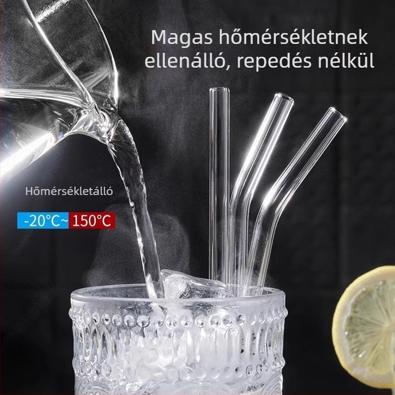 Üvegszívószálak, újrahasználhatóak, hőállóak, környezetbarátok, átlátszóak, hajlított, vastag tejes teához szívószálak, extrán hosszúak, terhes nők számára