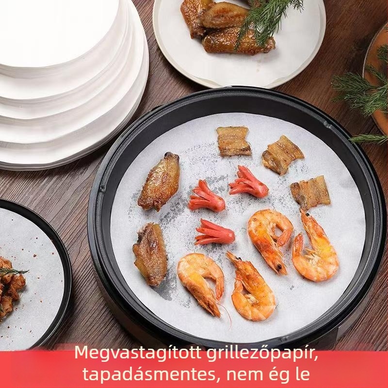 Kerek grillsütő sütőpapír, olajfelszívó, sütőben és air fryerben használható, nem tapad, magas hőállóságú