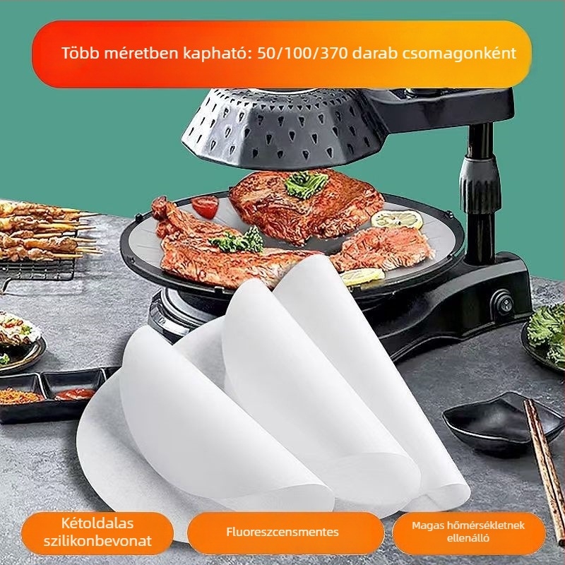 Kerek grillsütő sütőpapír, olajfelszívó, sütőben és air fryerben használható, nem tapad, magas hőállóságú