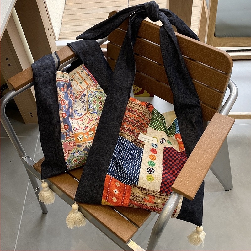 Új női denim patchworkos keresztpántos válltáska – sokoldalú, divatos, nagy kapacitású vászon táska