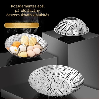 Összecsukható rozsdamentes acél gőzölő rács a konyhába, univerzális és többfunkciós