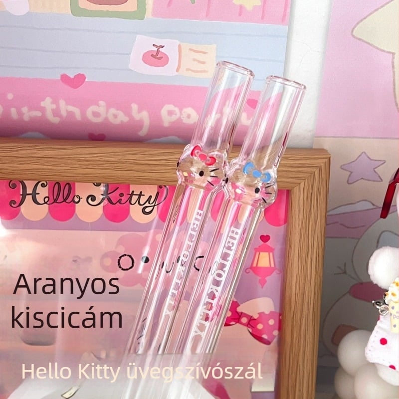 Hello Kitty üveg pohár készlet: pezsgőpohár, magas pohár és vörösboros pohár aranyos rajzfilm dizájnnal